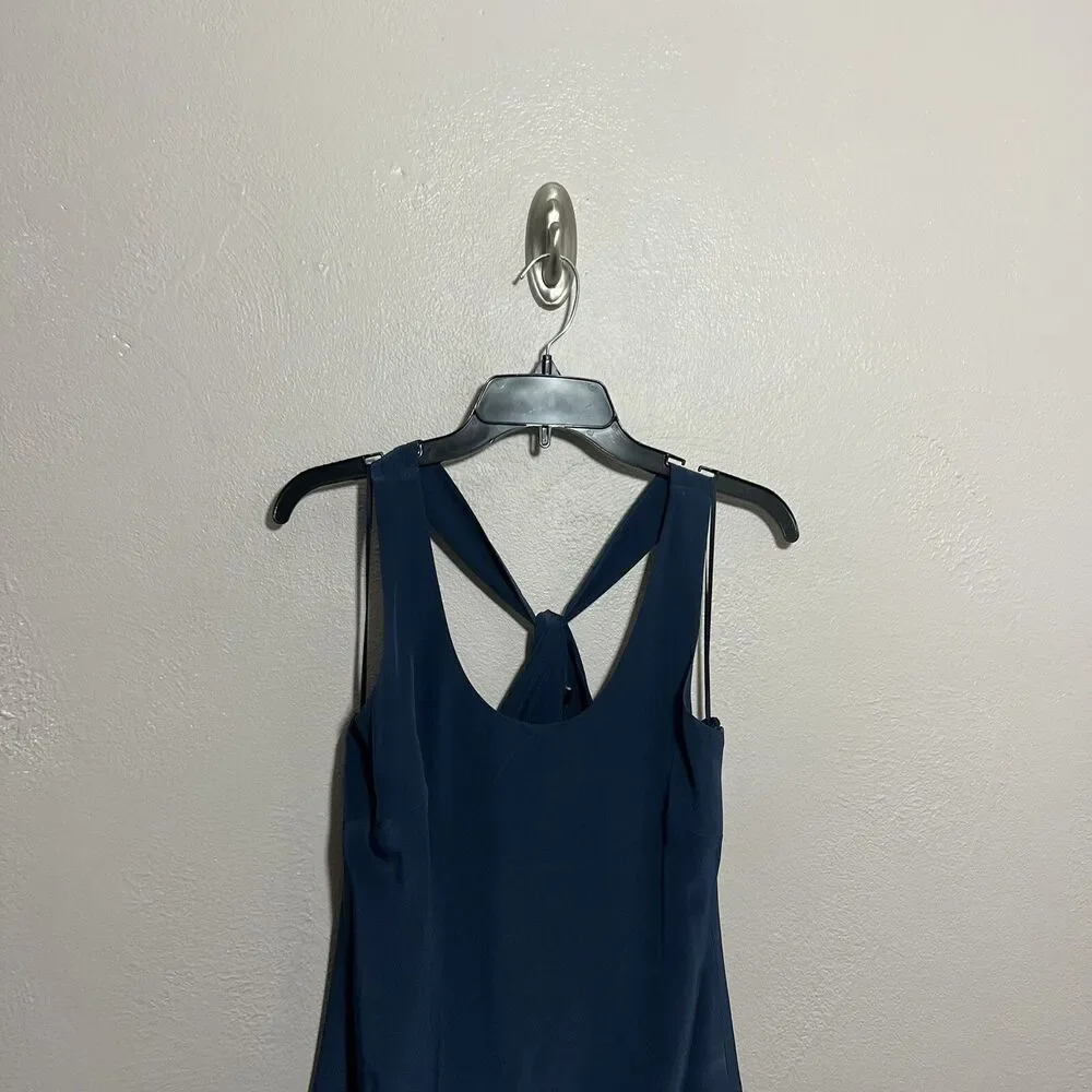 JCrew Twist Back Dress in Night Shadow Blue Sz 4  100% Silk A7548